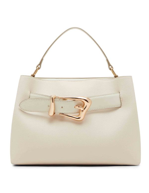 anne klein Sculpted Buckle Satchel with Convertible Strap Parchment w/ Gold Hardware