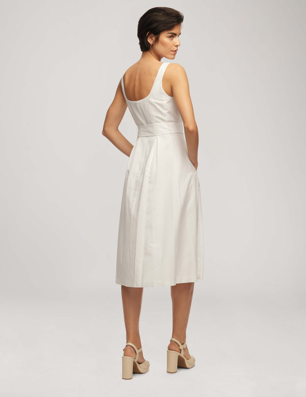 Anne Klein Seersucker Topsitch Midi Dress With Pleats- Sale Bright White