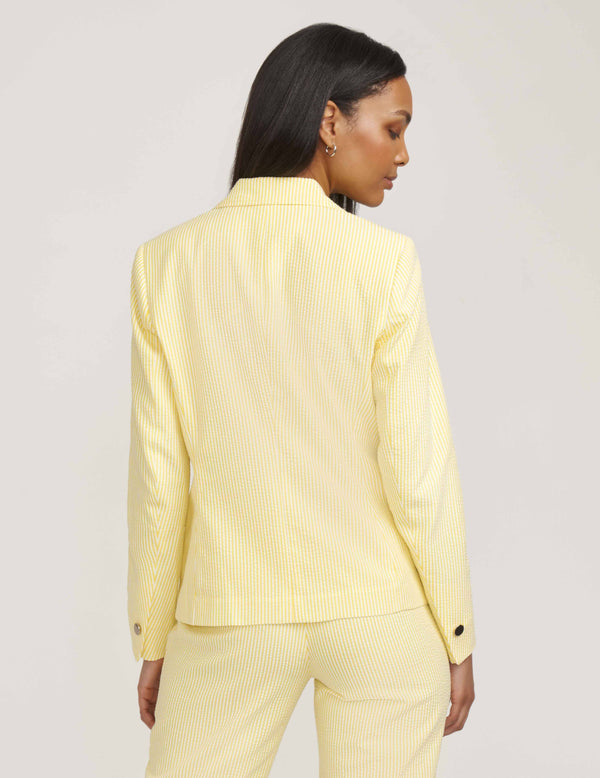Anne Klein Seersucker Two Button Jacket- Sale Bright Daffodil/Bright White