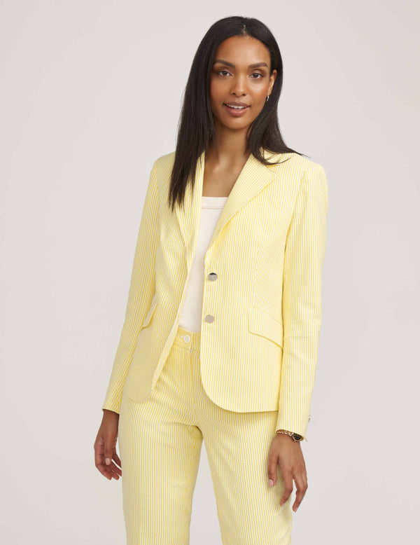 Anne Klein Seersucker Two Button Jacket- Sale Bright Daffodil/Bright White