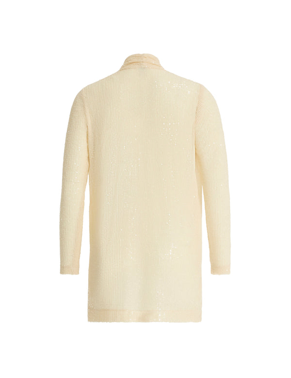 Anne Klein Sequin Drape Front Cardigan Jacket Lt Parchment