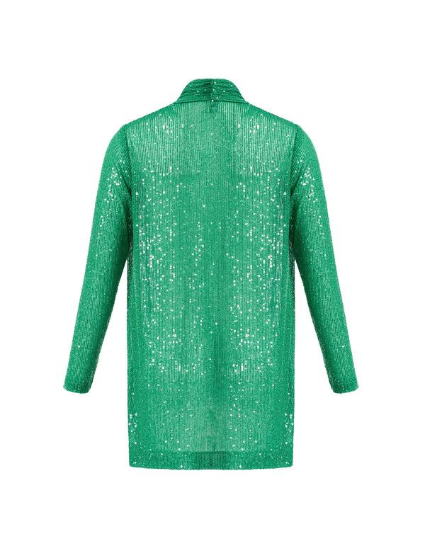 Anne Klein Sequin Drape Front Cardigan Jacket Tropical Green