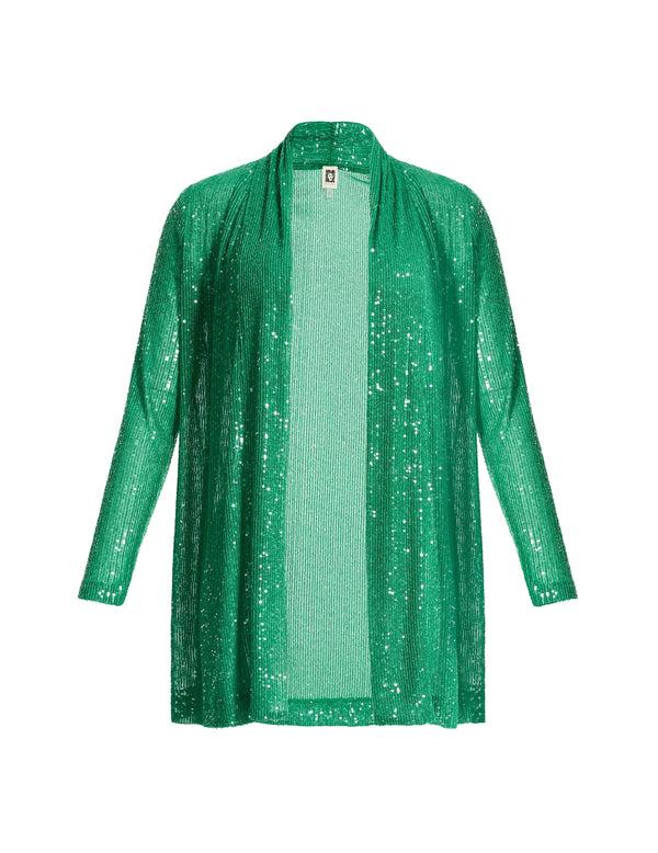 anne klein Sequin Drape Front Cardigan Jacket Tropical Green