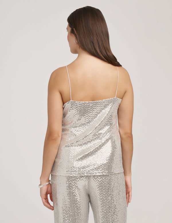 Anne Klein Sequin Knit V-Neck Cami- Sale Lt Latte/Silver