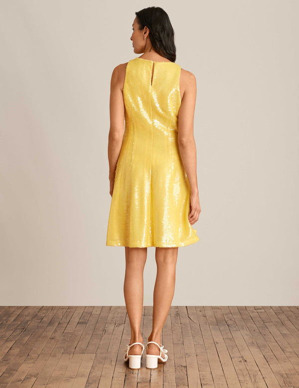 Anne Klein Sequin Sleeveless Swing Dress Tuscan Yellow