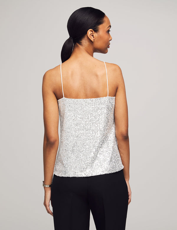 Anne Klein Sequin V-Neck Knit Cami Silver/Bright White