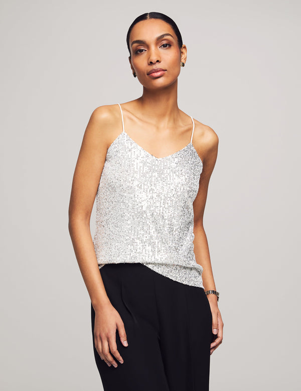 anne klein Sequin V-Neck Knit Cami Silver/Bright White