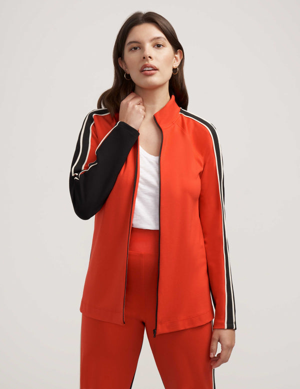 Anne Klein Serenity Colorblock Zip Up- Sale Poppy/Anne Black