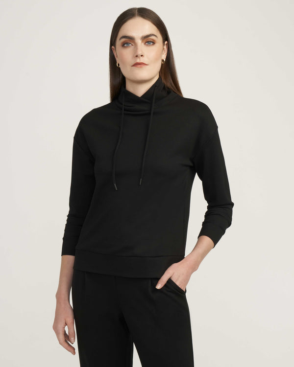 anne klein Serenity Knit Funnel Neck Sweatshirt- Sale Anne Black