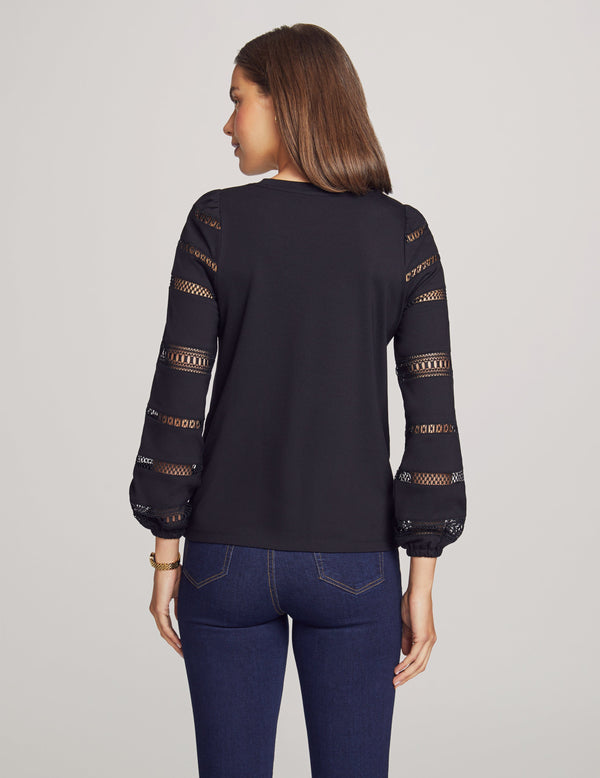 Anne Klein Serenity Knit Lace Sleeve Tee- Sale Anne Black