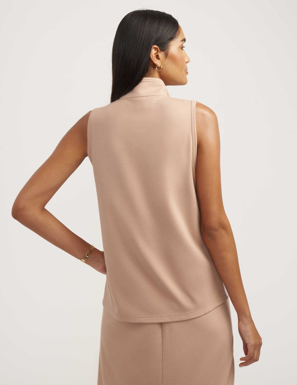 Anne Klein Serenity Sleeveless Mockneck Top- Sale Light Coffee