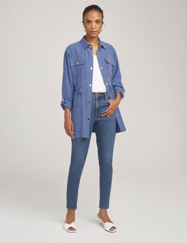 Anne Klein Shacket With Drawstring Waist- Sale Blue Jay