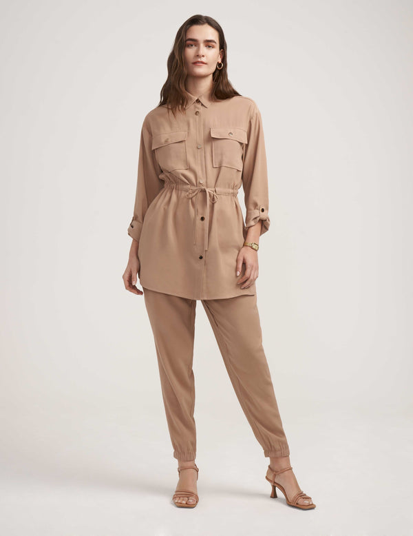 Anne Klein Shacket With Drawstring Waist- Sale Light Coffee