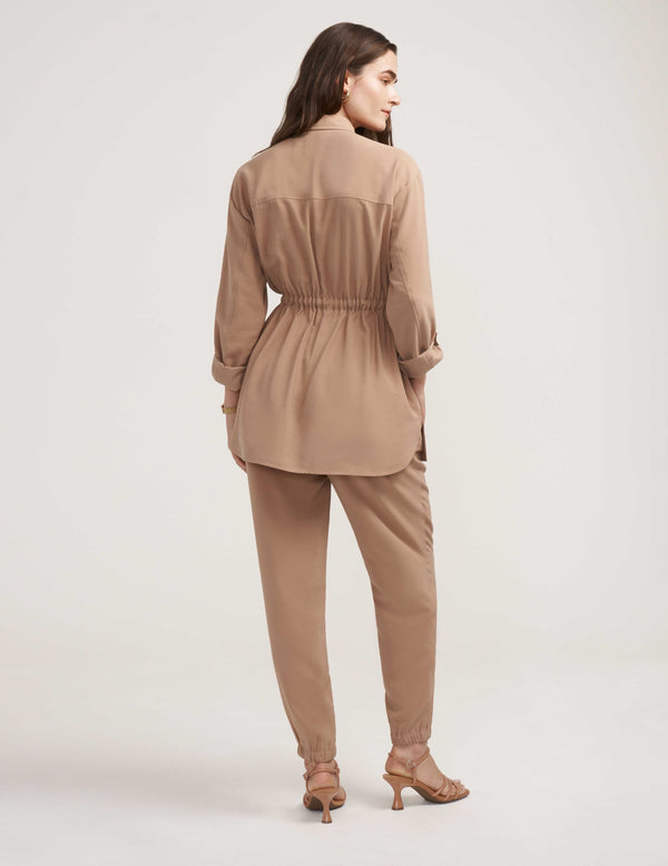 Anne Klein Shacket With Drawstring Waist- Sale Light Coffee