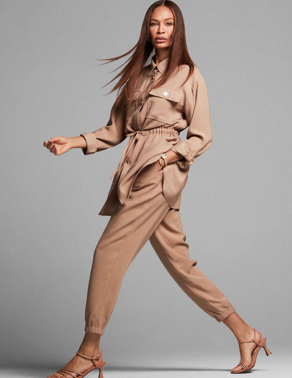 anne klein Shacket with Drawstring Waist- Sale Light Coffee