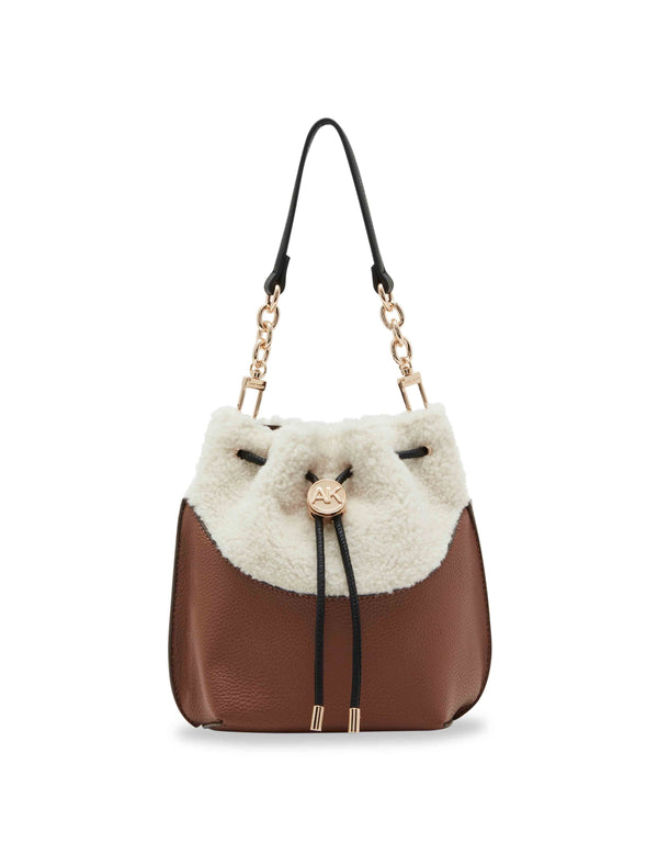 anne klein Sherpa Bucket With Branded Push Lock Closure Chestnut/ Black/ Cream