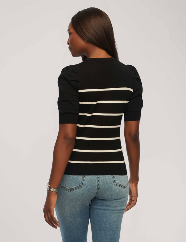 Anne Klein Short Puff Sleeve Crew Neck With Stripes- Sale Anne Black/Anne White