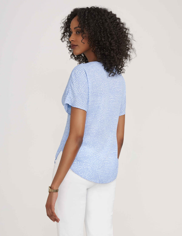 Anne Klein Short Sleeve Bateau Blouse- Sale Ocean Sky/Blue Lily