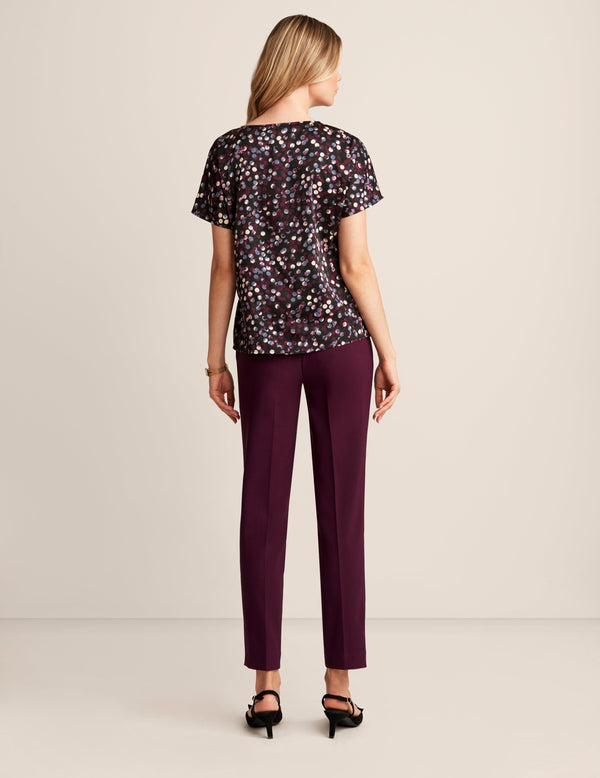 Anne Klein Short Sleeve Blouse With Bateau Neckline Anne Blk/Deep Plum Mlt
