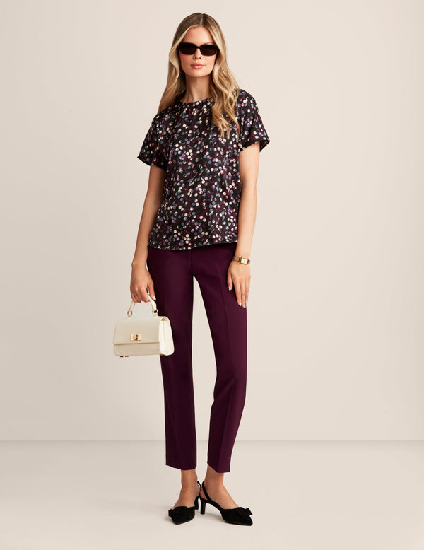 anne klein Short Sleeve Blouse With Bateau Neckline Anne Blk/Deep Plum Mlt