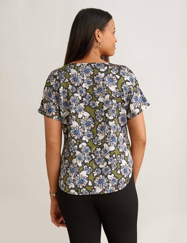 Anne Klein Short Sleeve Blouse With Bateau Neckline Bay Leaf/Anne Wht Mlt