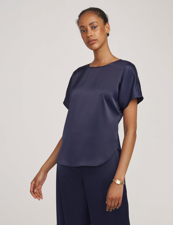 Anne Klein Short Sleeve Blouse With Bateau Neckline Distant Mountain