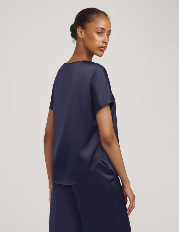 Anne Klein Short Sleeve Blouse With Bateau Neckline Distant Mountain
