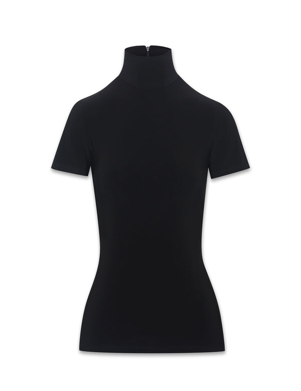 anne klein Short Sleeve Mock Neck Knit Top- Sale Anne Black