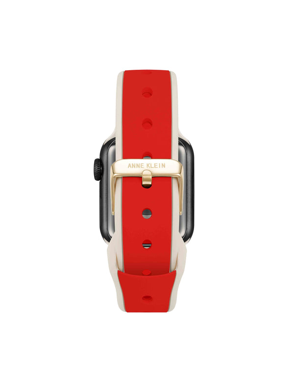 Anne Klein Silicone Band For Apple Watch® With Crystal Charms Red/Cream/Gold-Tone