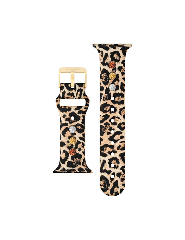 Anne Klein Silicone Band For Apple Watch® With Crystal Charms Leopard/Gold-Tone
