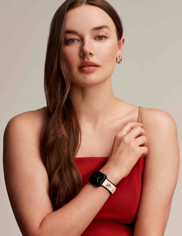 Anne Klein Silicone Band For Apple Watch® With Crystal Charms Leopard/Gold-Tone