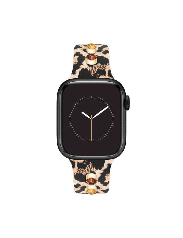 anne klein Silicone Band for Apple Watch® with Crystal Charms Leopard/Gold-Tone