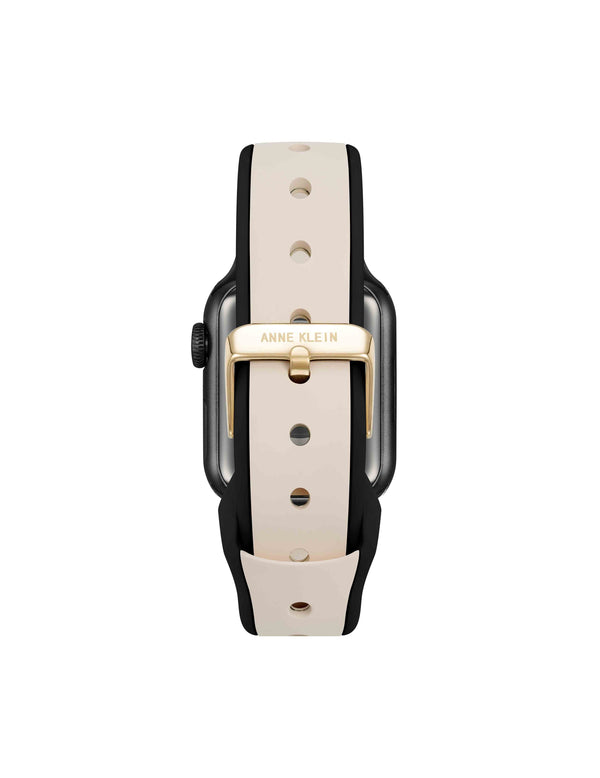 Anne Klein Silicone Band For Apple Watch® With Crystal Charms White/Black/Gold-Tone