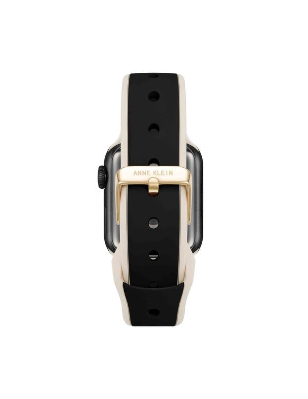 Anne Klein Silicone Band For Apple Watch® With Crystal Charms Black/Gold-Tone