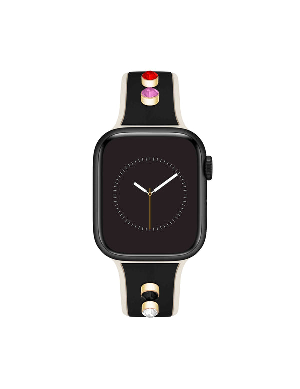 anne klein Silicone Band for Apple Watch® with Crystal Charms Black/Gold-Tone
