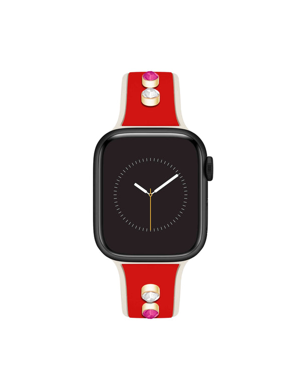 anne klein Silicone Band for Apple Watch® with Crystal Charms Red/Cream/Gold-Tone