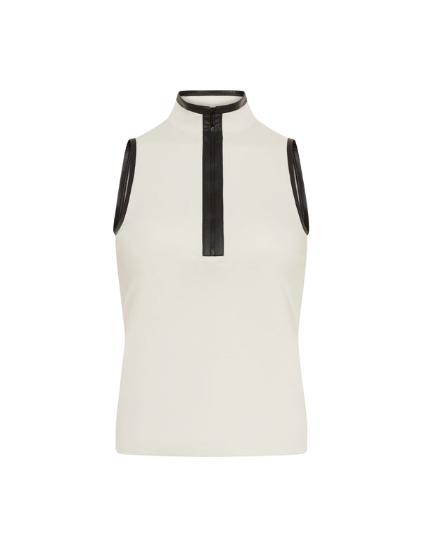 Anne Klein Sleeveless Mockneck Tunic With Pleather Trim- Sale Anne White