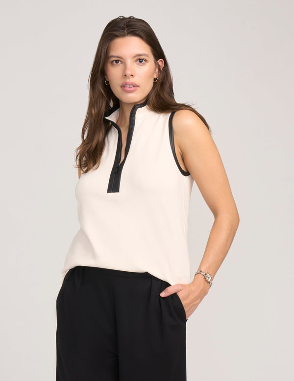 anne klein Sleeveless Mockneck Tunic With Pleather Trim- Sale Anne White