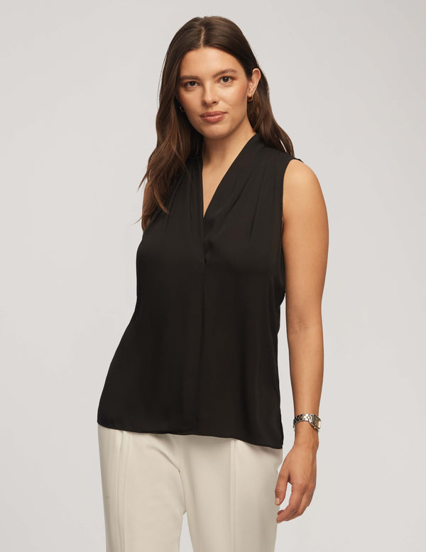 anne klein Sleeveless Pleated Shoulder Blouse Anne Black