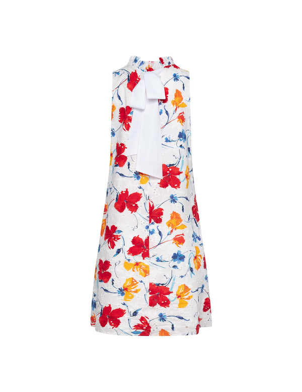 Anne Klein Sleeveless Shift With Ruffle Collar Pearl White Multi