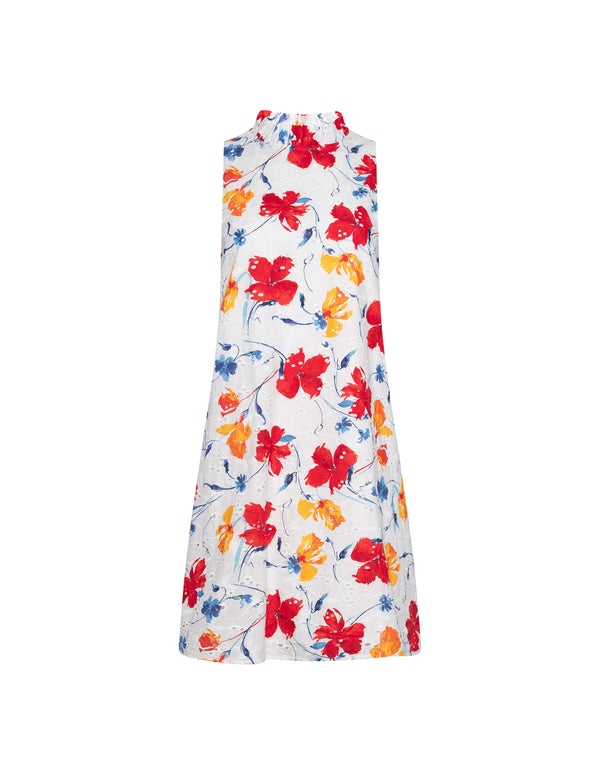 anne klein Sleeveless Shift With Ruffle Collar Pearl White Multi