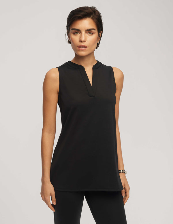 anne klein Sleeveless Split Neck Anne Deluxe Tank- Sale Anne Black