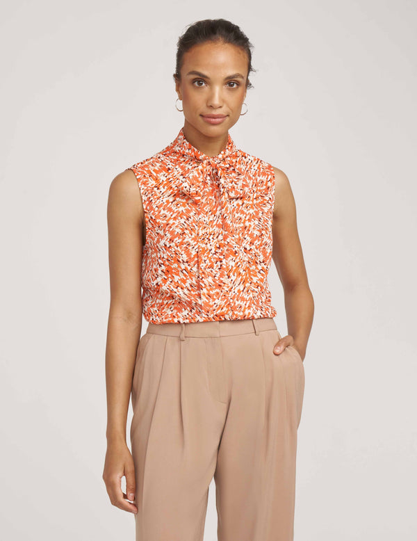 anne klein Sleeveless Tie Neck Blouse- Sale Orange Spice Combo