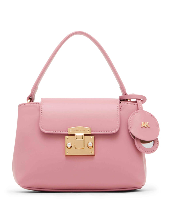 anne klein Small Pushlock Satchel With Mirror And Detachable Strap French Mauve