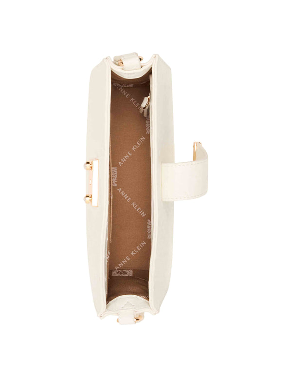 Anne Klein Small Pushlock Shoulder Bag With Mirror And Detachable Strap Vanilla Latte