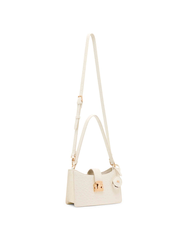 Anne Klein Small Pushlock Shoulder Bag With Mirror And Detachable Strap Vanilla Latte