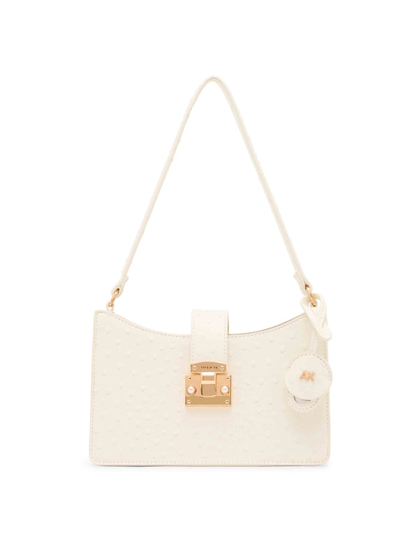 anne klein Small Pushlock Shoulder Bag with Mirror and Detachable Strap Vanilla Latte