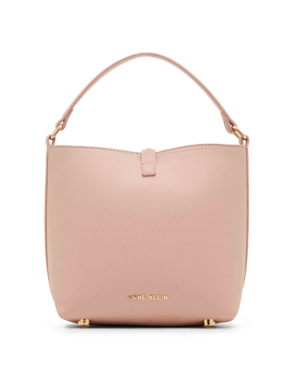 Anne Klein Small Sculpted Buckle Bucket With Convertible Strap Rosewater W/ Gold Hardware