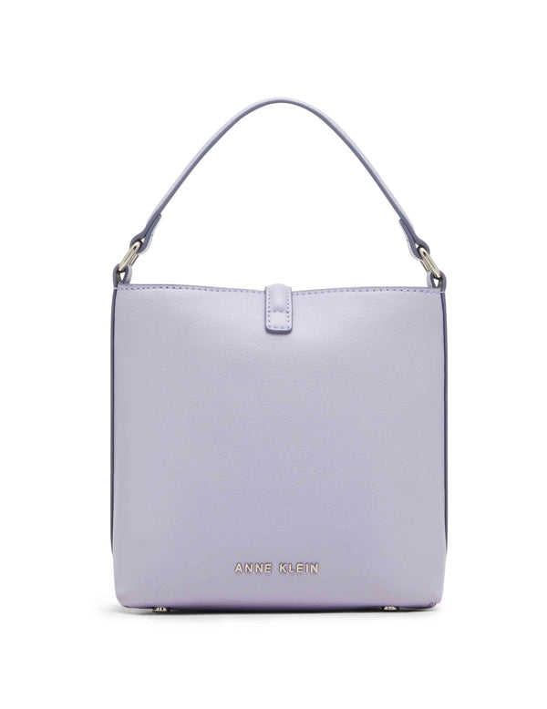 Anne Klein Small Sculpted Buckle Bucket With Convertible Strap Gentle Lavender W/ Silver Hardware