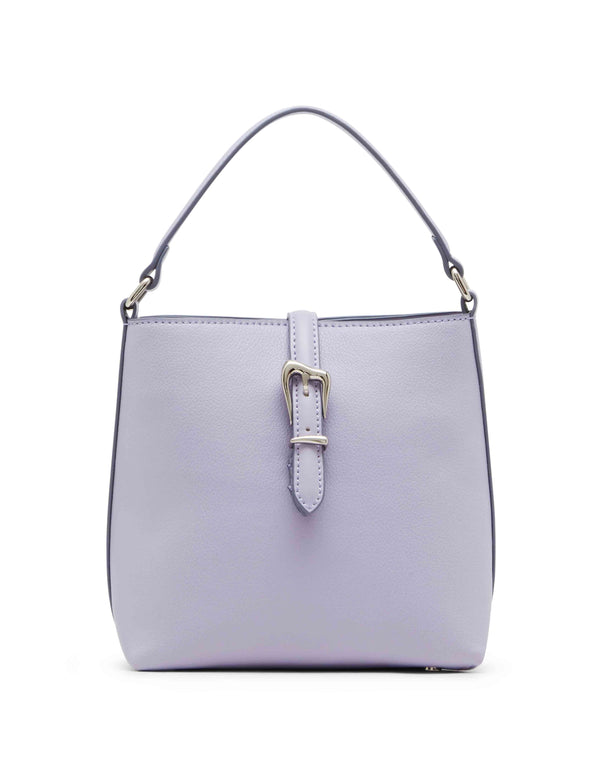 anne klein Small Sculpted Buckle Bucket with Convertible Strap Gentle Lavender w/ Silver Hardware